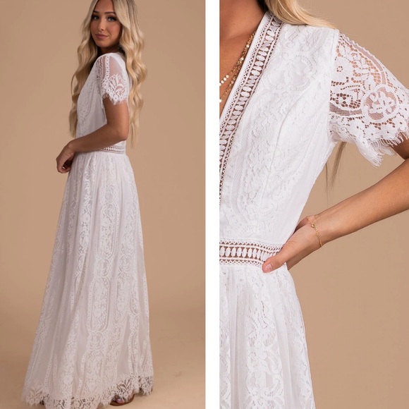 Rock Springs Studio Dresses & Skirts - NEW White Lace Boho Short Sleeve Maxi Dress